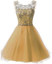 Spectacular Gold Scoop Zipper Beading Prom Dresses Sleeveless