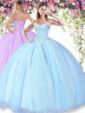 Fashion Tulle Sweetheart Sleeveless Lace Up Beading Sweet 16 Quinceanera Dress in Light Blue