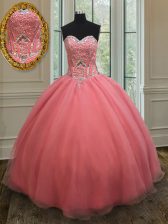  Sweetheart Sleeveless Lace Up Quinceanera Dress Watermelon Red Organza