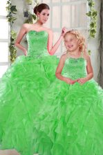  Green Sleeveless Organza Lace Up Sweet 16 Quinceanera Dress for Military Ball and Sweet 16 and Quinceanera