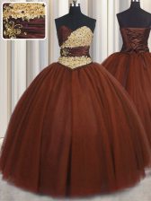  Sweetheart Sleeveless 15th Birthday Dress Floor Length Beading and Appliques Burgundy Tulle