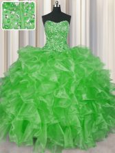 High Quality Visible Boning Sleeveless Lace Up Floor Length Beading and Ruffles Vestidos de Quinceanera