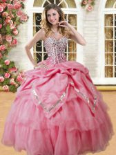  Pick Ups Watermelon Red Sleeveless Organza Lace Up Ball Gown Prom Dress for Military Ball and Sweet 16 and Quinceanera