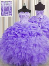 Visible Boning Lavender Sweetheart Lace Up Beading and Ruffles and Pick Ups Vestidos de Quinceanera Sleeveless