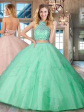  Halter Top Sleeveless Tulle Sweet 16 Quinceanera Dress Beading and Ruffles Backless