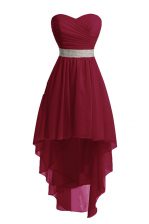  Sleeveless High Low Belt Lace Up with Burgundy