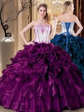  Organza Strapless Sleeveless Lace Up Pick Ups Quinceanera Dress in Purple