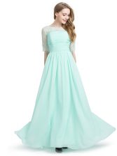 Gorgeous Turquoise Column/Sheath Scoop Half Sleeves Chiffon Floor Length Lace Up Lace Dress for Prom