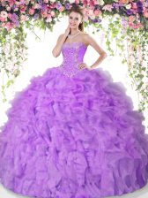  Lilac Organza Lace Up Quinceanera Dresses Sleeveless Floor Length Beading and Ruffles