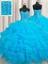 Custom Designed Organza Sweetheart Sleeveless Lace Up Beading and Ruffles Sweet 16 Quinceanera Dress in Baby Blue