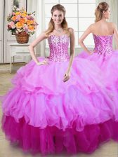 Multi-color Sleeveless Ruffles and Sequins Floor Length Ball Gown Prom Dress