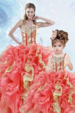 Top Selling Sweetheart Sleeveless Organza Quinceanera Dresses Beading and Ruffles and Sequins Lace Up