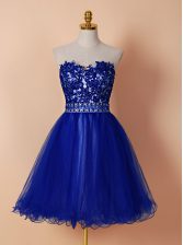 Admirable Royal Blue Prom Party Dress Prom with Beading and Appliques Sweetheart Sleeveless Zipper