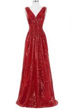  Red Prom and Party with Sequins V-neck Sleeveless Brush Train Zipper