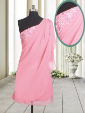 Attractive Rose Pink Prom Party Dress One Shoulder Sleeveless Side Zipper