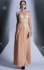 Wonderful Column/Sheath Prom Evening Gown Peach Scoop Chiffon Sleeveless Floor Length Side Zipper