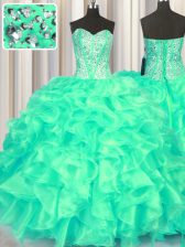  Turquoise Sweetheart Lace Up Beading and Ruffles Quinceanera Dress Sleeveless