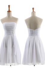Free and Easy Sleeveless Chiffon Knee Length Zipper Prom Gown in White with Appliques