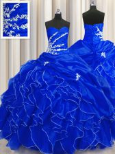 Classical Floor Length Lace Up Quinceanera Gowns Royal Blue for Military Ball and Sweet 16 and Quinceanera with Beading and Appliques and Ruffles