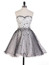 Dazzling Grey A-line Beading Dress for Prom Lace Up Organza Sleeveless Knee Length