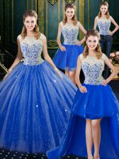 Exquisite Four Piece Sleeveless Brush Train Lace Zipper Quinceanera Gowns