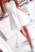 Lovely White A-line Ruching Prom Gown Zipper Satin Sleeveless Mini Length