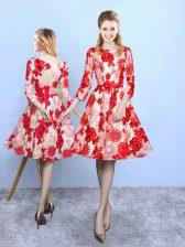  Scoop 3 4 Length Sleeve Printed Vestidos de Damas Pattern Lace Up