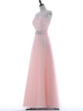  Baby Pink Zipper Prom Party Dress Lace and Appliques Sleeveless Floor Length