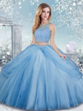 Shining Baby Blue Sleeveless Floor Length Beading Clasp Handle Quinceanera Dresses