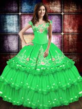 Dynamic Green Lace Up Vestidos de Quinceanera Embroidery and Ruffled Layers Sleeveless Floor Length