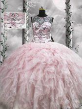  Pink Sleeveless Beading and Ruffles Floor Length Quince Ball Gowns