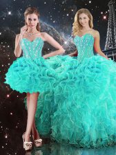  Ball Gowns Quince Ball Gowns Turquoise Sweetheart Organza Sleeveless Floor Length Lace Up