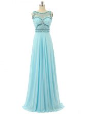 High Quality Aqua Blue Zipper Scoop Beading Prom Party Dress Chiffon Sleeveless