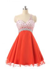 Custom Design Mini Length Orange Red Prom Gown One Shoulder Sleeveless Backless