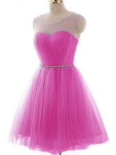 Excellent Mini Length Lace Up Prom Dresses Fuchsia for Prom and Party and Sweet 16 and Beach with Beading and Ruching