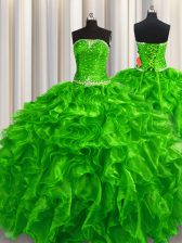 Sophisticated Sleeveless Lace Up Floor Length Beading and Ruffles Sweet 16 Quinceanera Dress
