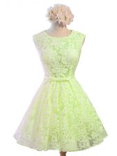 Designer Yellow Green Lace Up Quinceanera Dama Dress Belt Sleeveless Knee Length