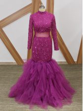  Tulle Long Sleeves Floor Length Prom Dresses and Lace and Ruffles