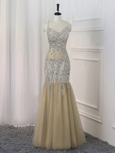 Sexy Champagne Straps Neckline Sequins Prom Party Dress Sleeveless Backless