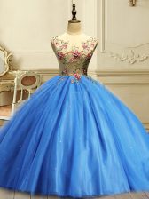 Superior Baby Blue Tulle Lace Up Sweet 16 Quinceanera Dress Sleeveless Floor Length Appliques and Sequins