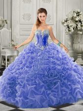 Clearance Sleeveless Court Train Beading and Ruffles Lace Up Quinceanera Dress