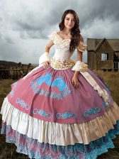 Customized Embroidery and Ruffled Layers Quinceanera Gown Multi-color Lace Up Sleeveless Brush Train