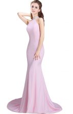Ideal Baby Pink Sleeveless Elastic Woven Satin Brush Train Side Zipper Evening Dress for Prom and Party