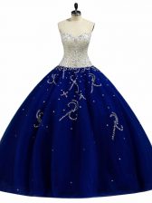 Colorful Royal Blue Tulle Lace Up Sweetheart Sleeveless Floor Length Ball Gown Prom Dress Beading