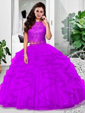 Customized Sleeveless Zipper Floor Length Lace and Ruffles Sweet 16 Dresses