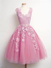  Tulle Sleeveless Knee Length Dama Dress for Quinceanera and Lace