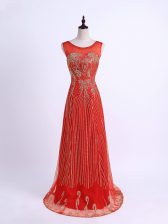  Red Column/Sheath Sweetheart Sleeveless Tulle Floor Length Zipper Beading Evening Dress