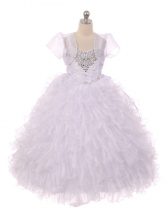  Beading and Ruffles Kids Formal Wear White Lace Up Sleeveless Floor Length