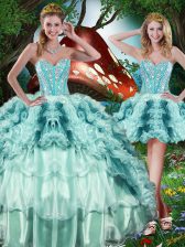  Organza Sweetheart Sleeveless Lace Up Beading and Ruffles and Ruffled Layers Quince Ball Gowns in Multi-color