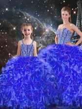Stunning Blue Lace Up Sweetheart Beading and Ruffles Sweet 16 Quinceanera Dress Organza Sleeveless